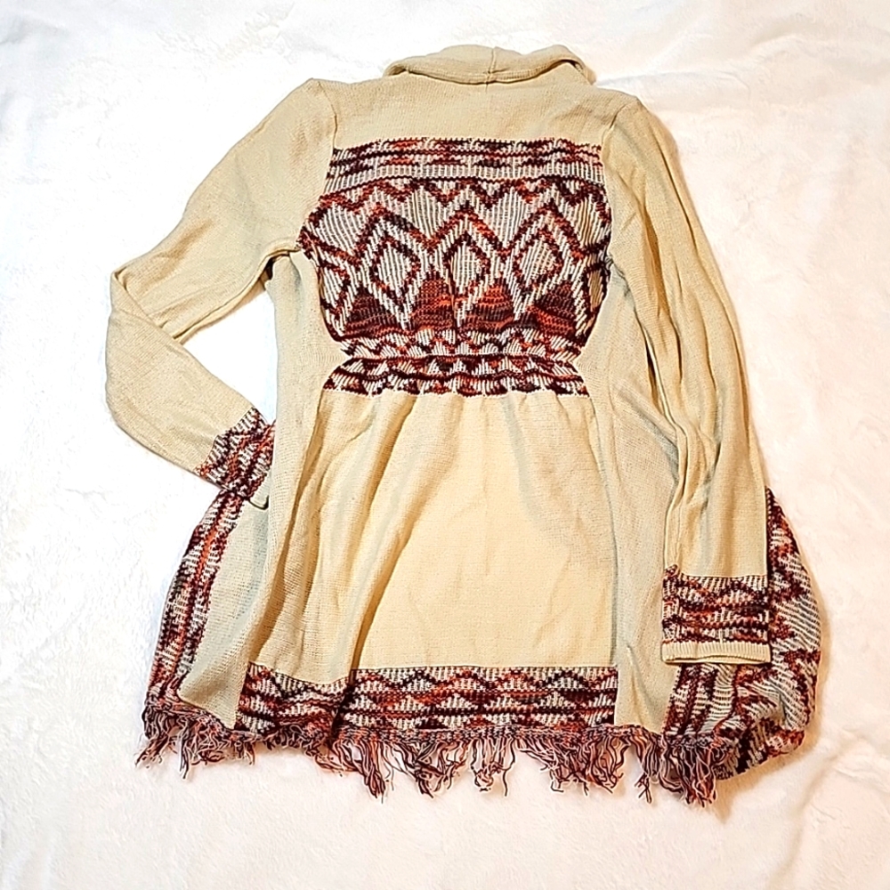 No boundaries taupe aztec fringe hem cardigan - Picture 4 of 8